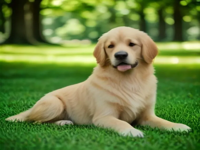 Golden retriever before AI background removal