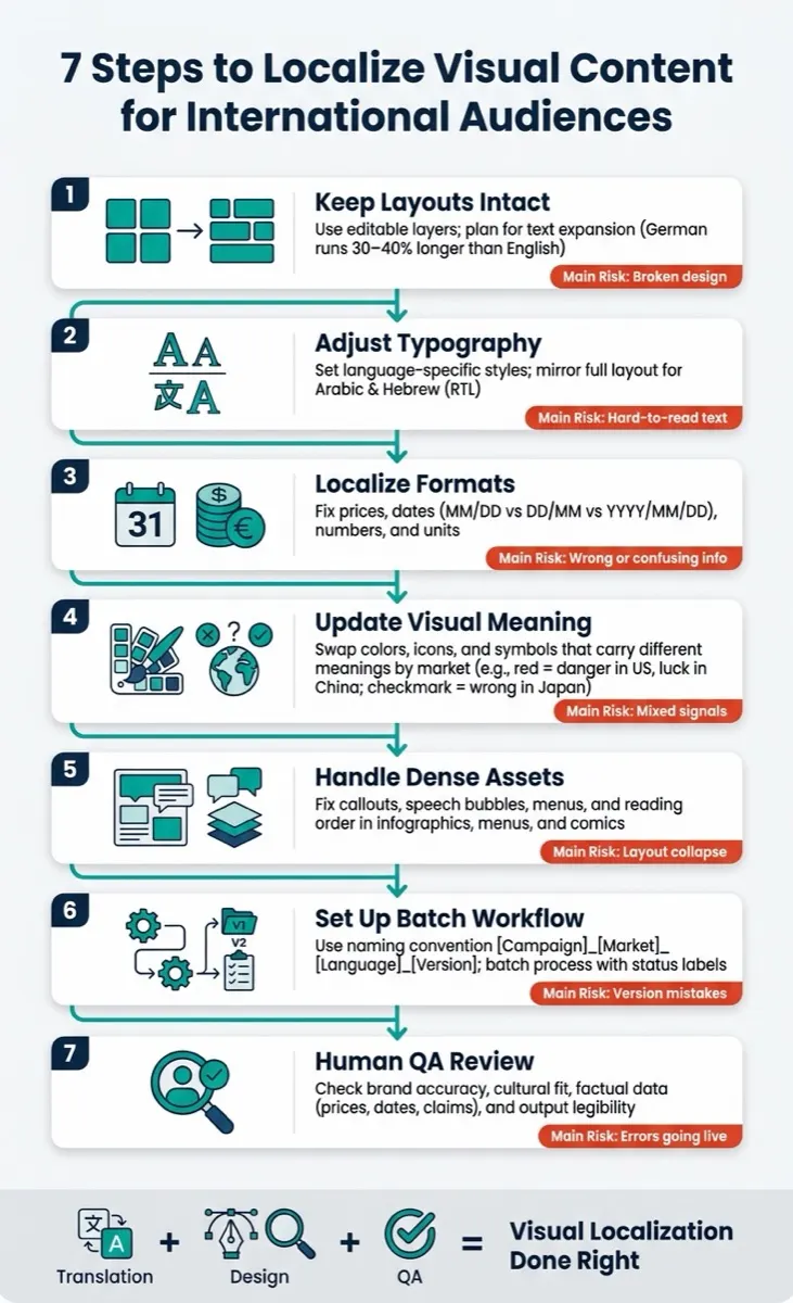 Seven-step visual localization workflow for international audiences